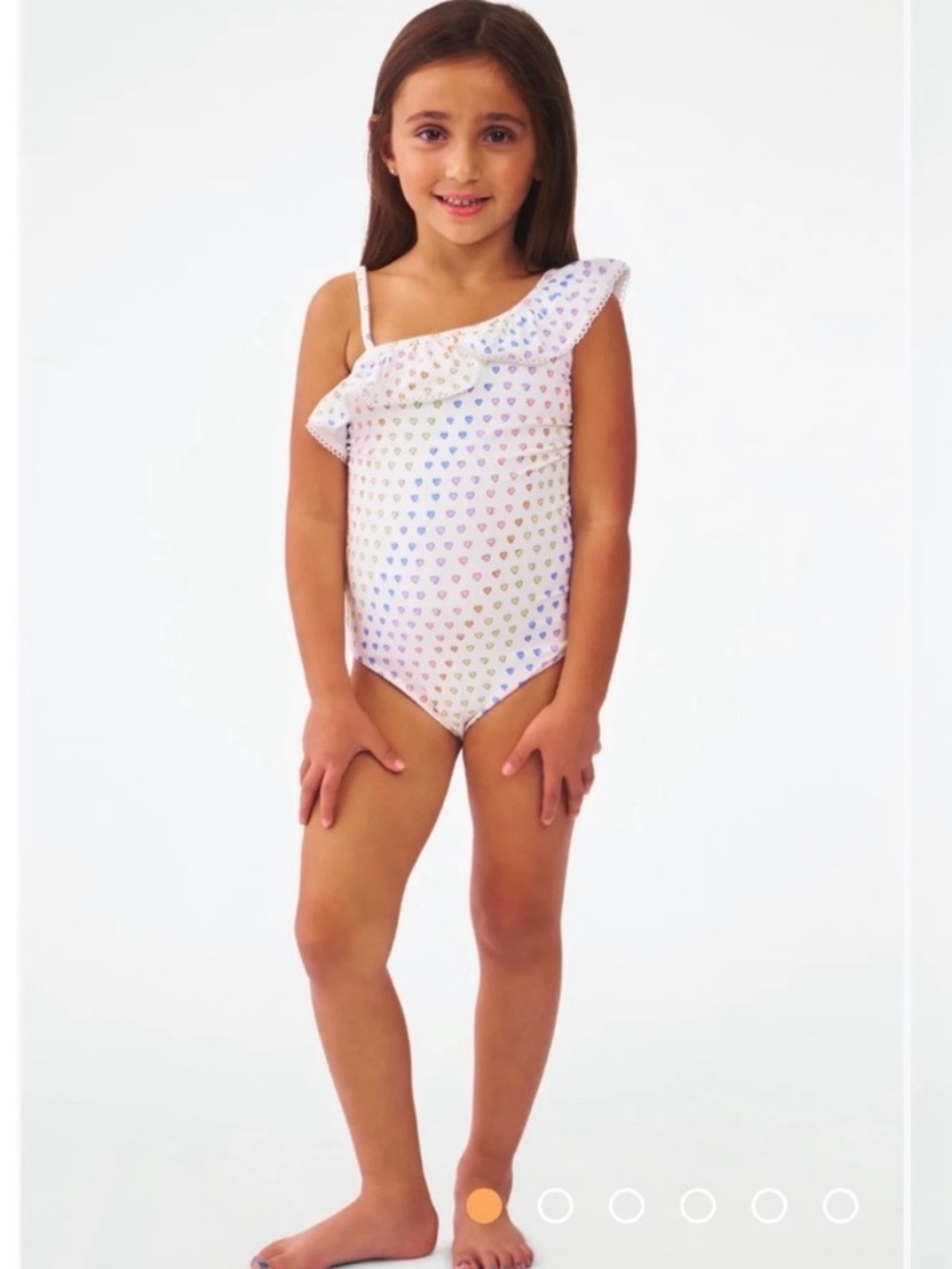Roller Rabbit Girls One-Shoulder Heart Swimsuit White Multicolor Size 14